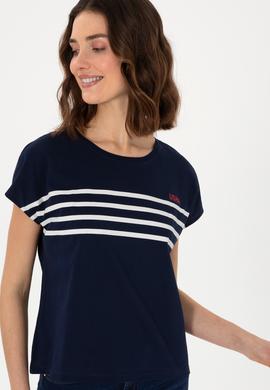 Kadın Lacivert Bisiklet Yaka Tişört - 50305823003