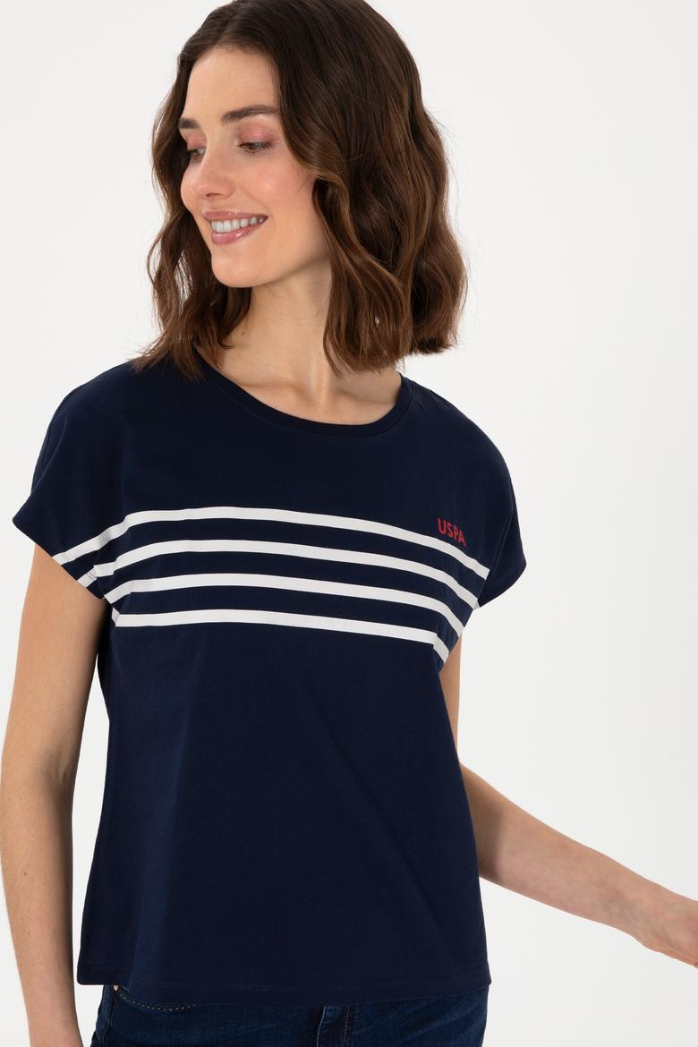 Kadın Lacivert Bisiklet Yaka Tişört - 50305823003