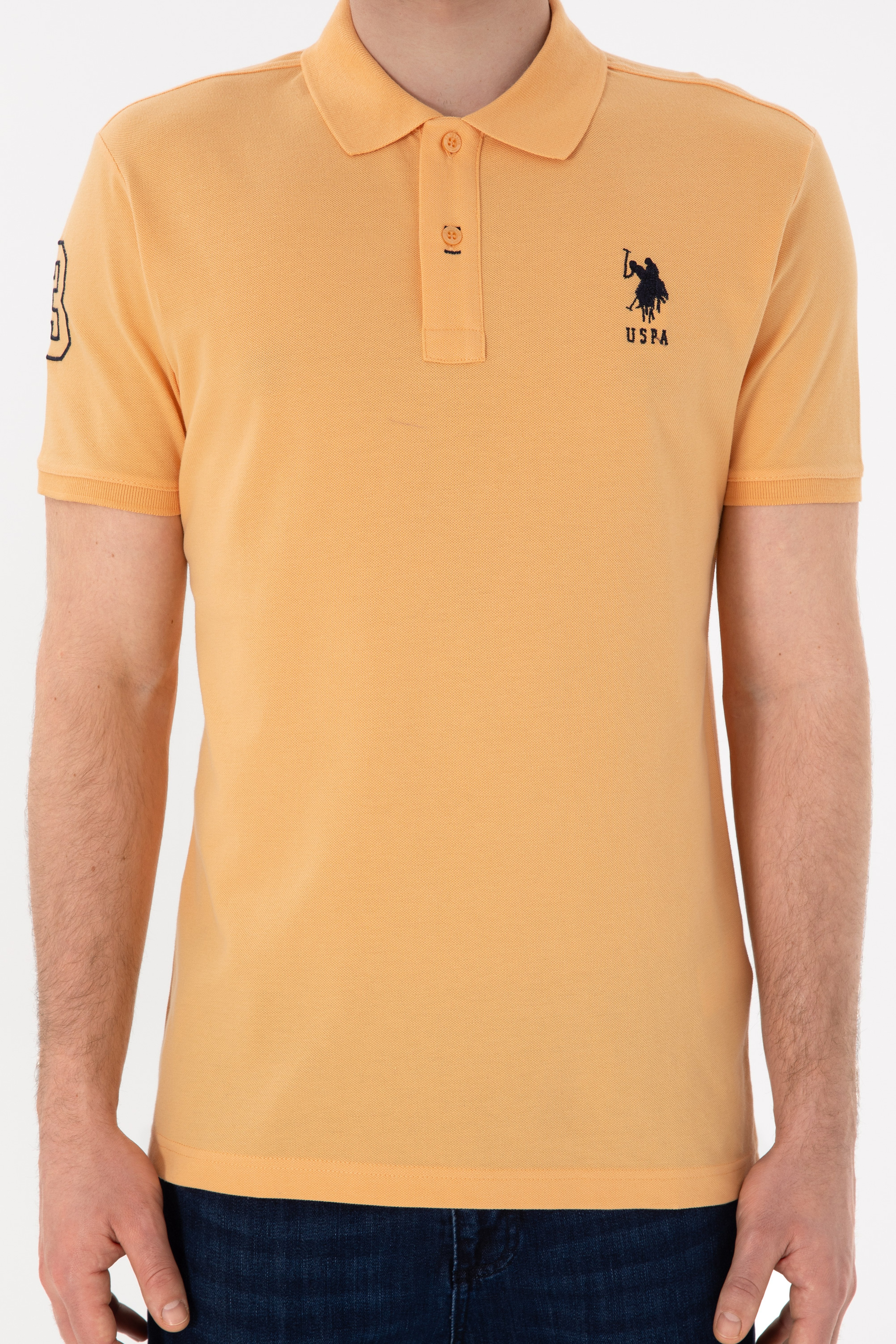 Erkek Slim Fit Polo Yaka Turuncu Basic Tişört - Image 7