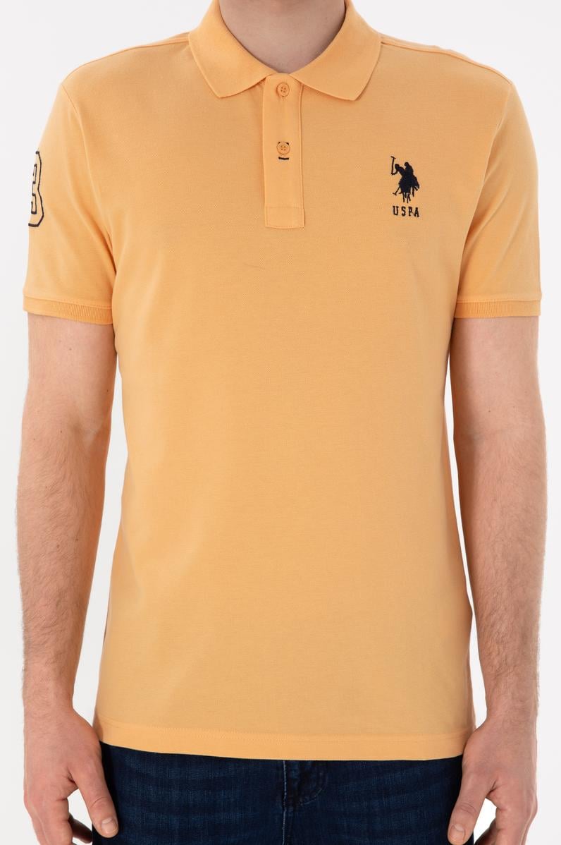 Erkek Slim Fit Polo Yaka Turuncu Basic Tişört