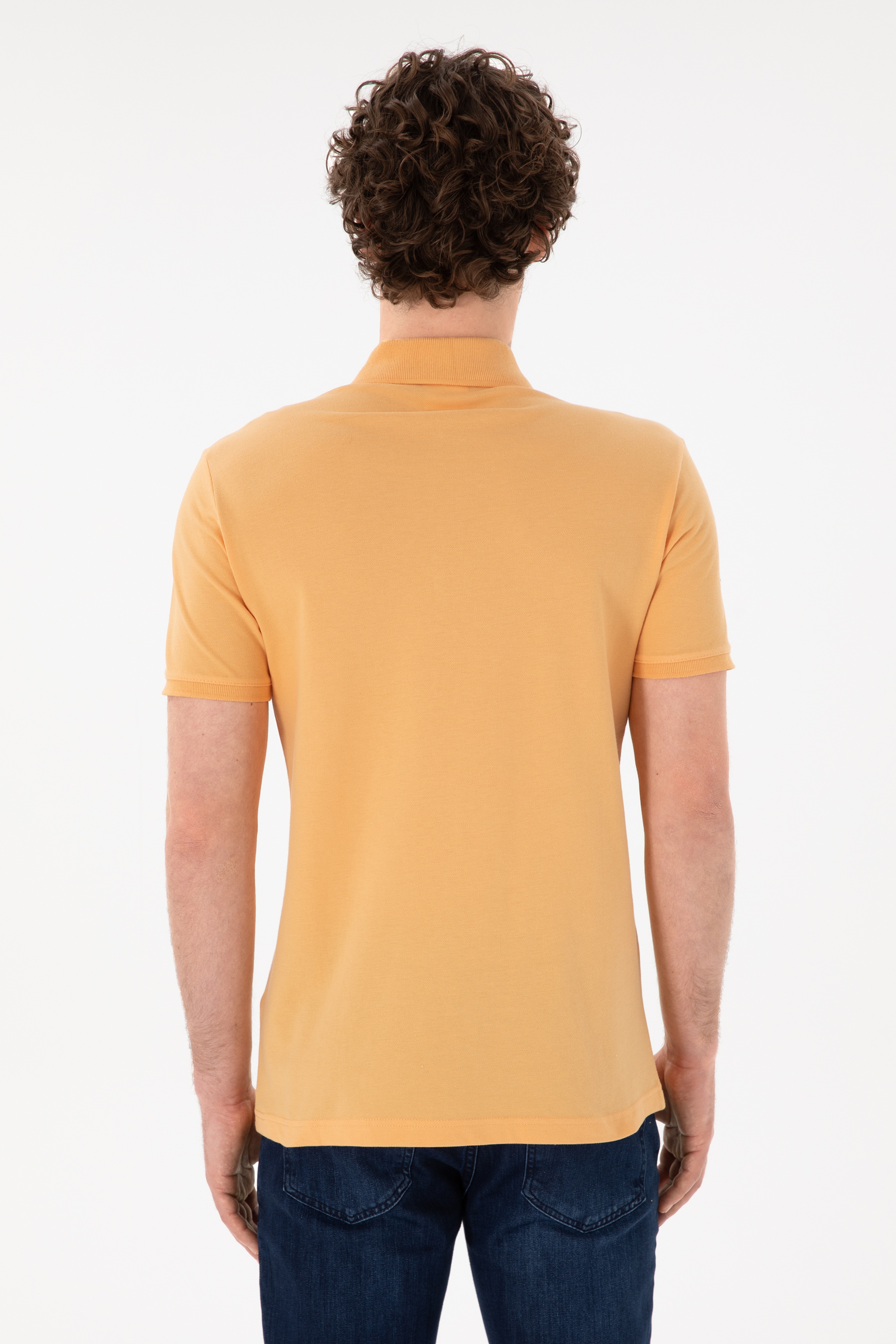 Erkek Slim Fit Polo Yaka Turuncu Basic Tişört