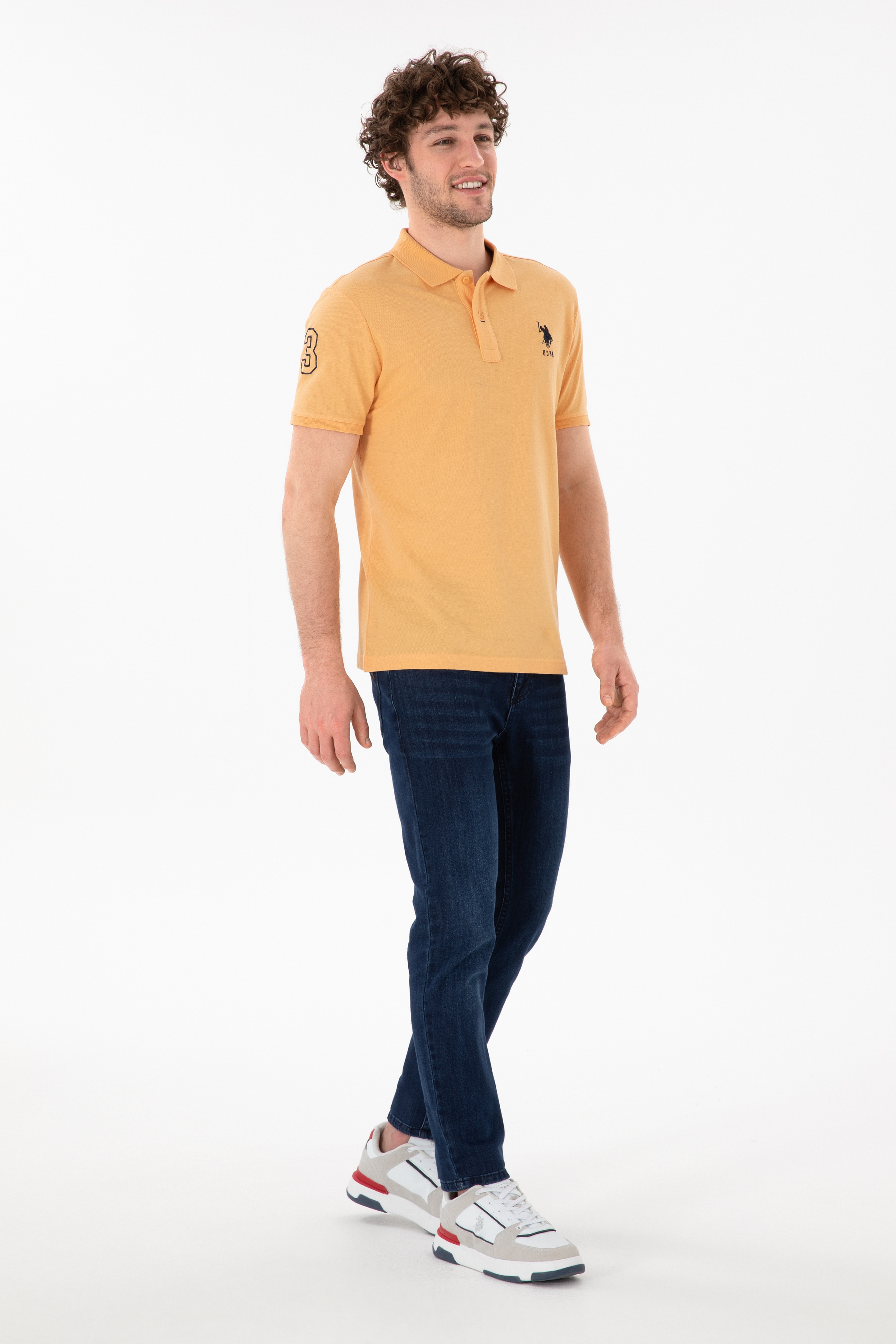 Erkek Slim Fit Polo Yaka Turuncu Basic Tişört