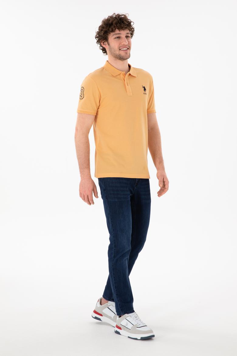 Erkek Slim Fit Polo Yaka Turuncu Basic Tişört - 50305929251