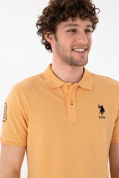 Erkek Slim Fit Polo Yaka Turuncu Basic Tişört