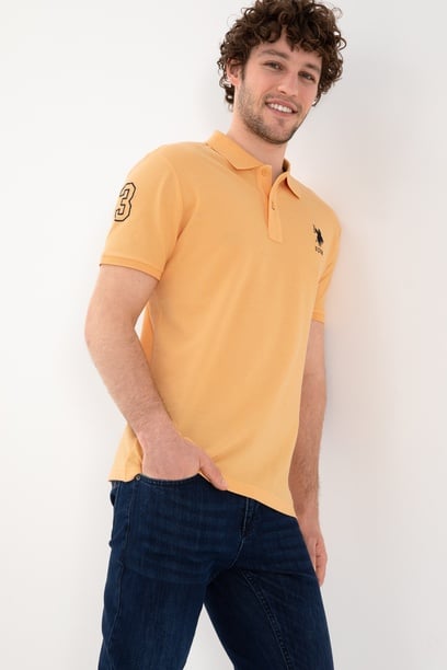 Erkek Slim Fit Polo Yaka Turuncu Basic Tişört