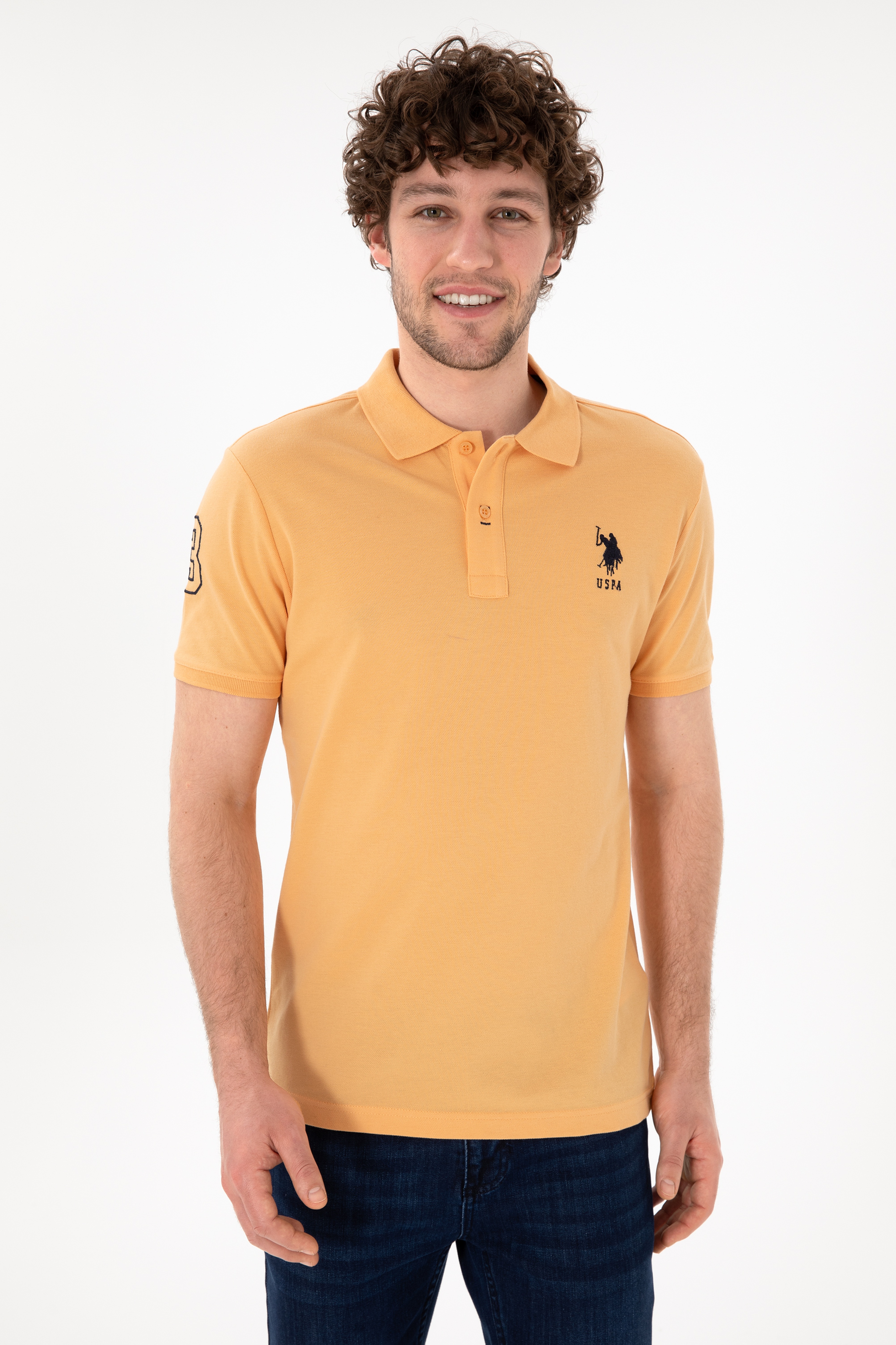 Erkek Slim Fit Polo Yaka Turuncu Basic Tişört