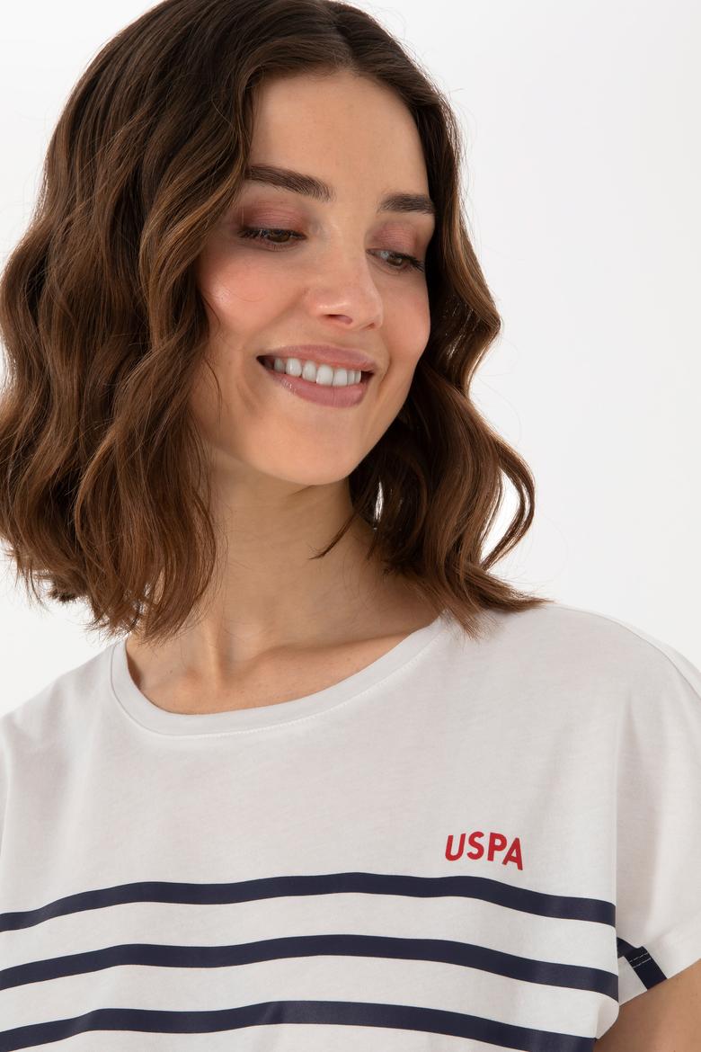 Kadın Ekru Bisiklet Yaka Tişört - 50305823042