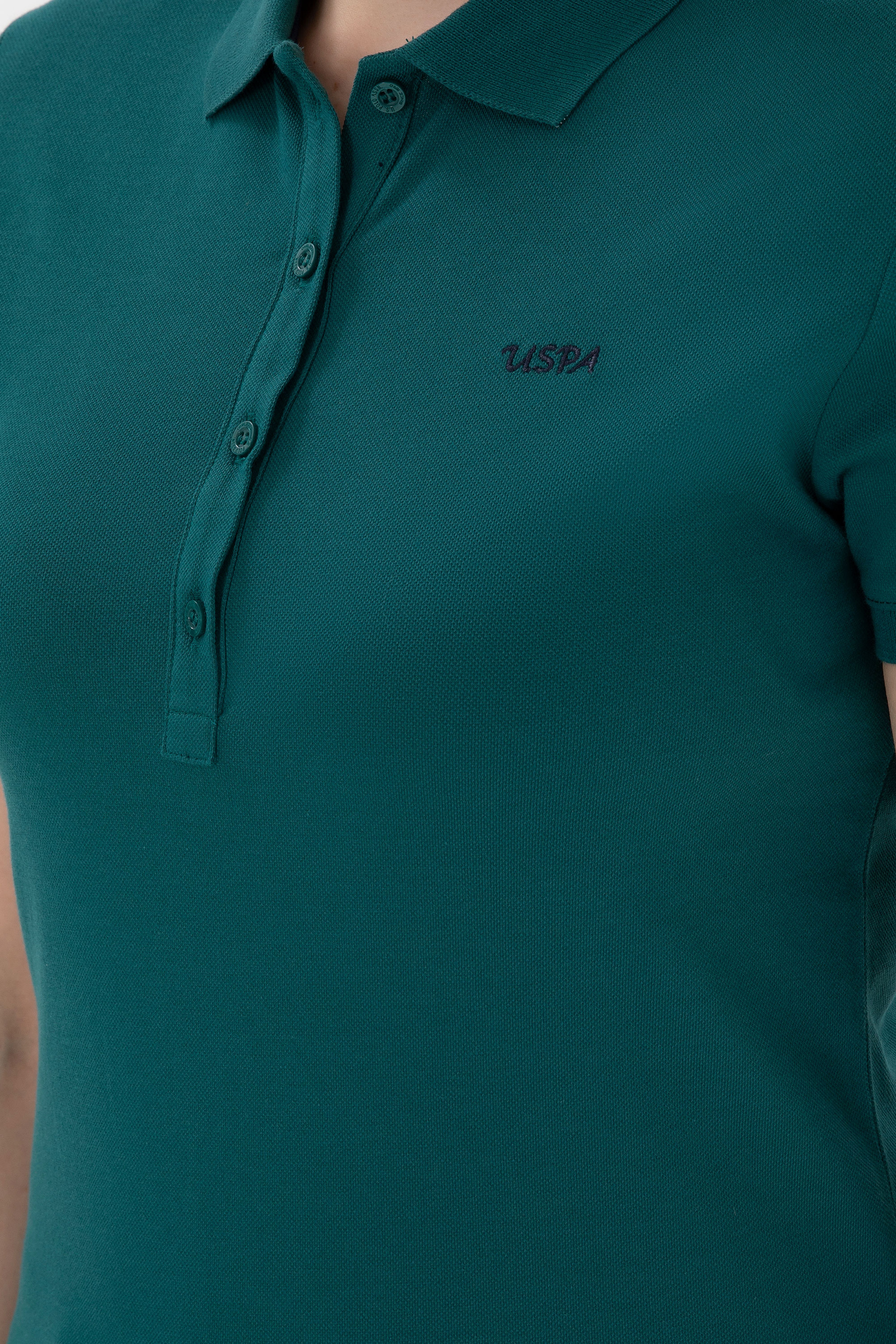 Kadın Koyu Yeşil Basic Polo Yaka Tişört - Image 7