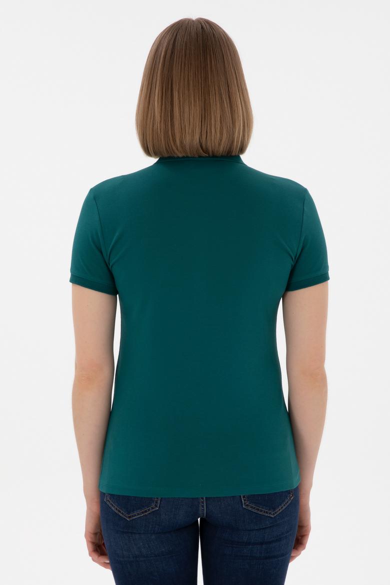 Kadın Koyu Yeşil Basic Polo Yaka Tişört - 50305764164