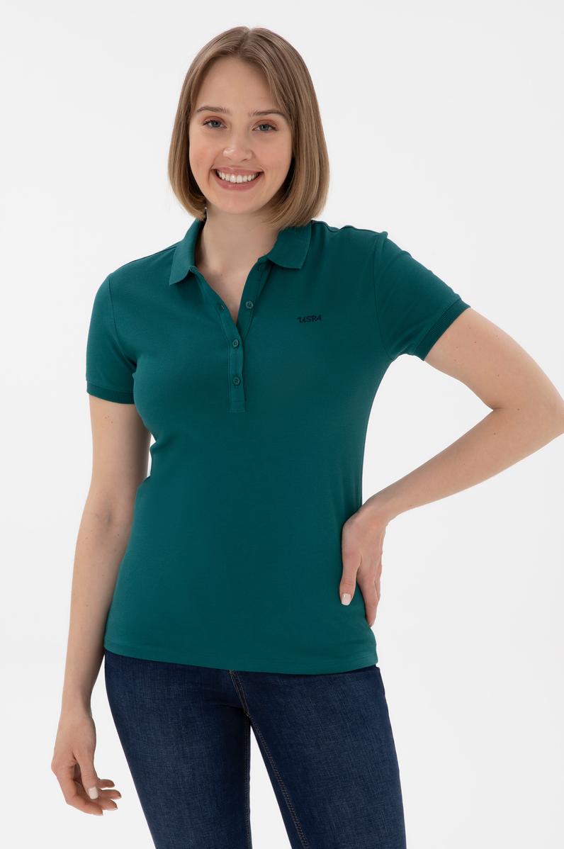 Kadın Koyu Yeşil Basic Polo Yaka Tişört