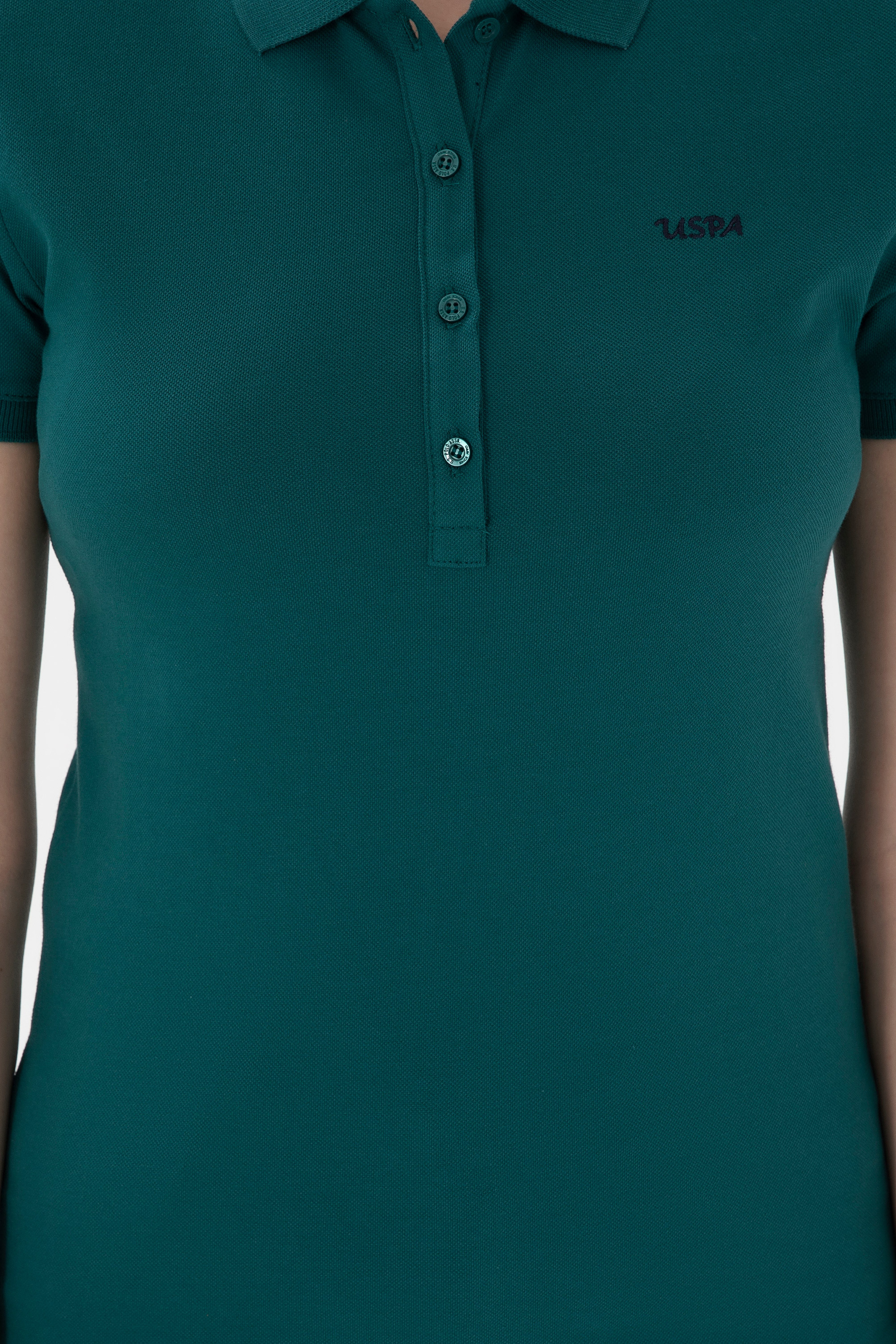 Kadın Koyu Yeşil Basic Polo Yaka Tişört