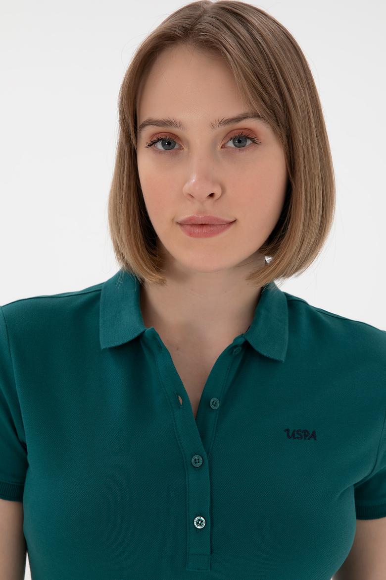 Kadın Koyu Yeşil Basic Polo Yaka Tişört - 50305764164