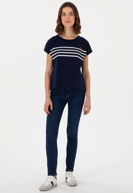 Kadın Lacivert Bisiklet Yaka Tişört - 50305823003