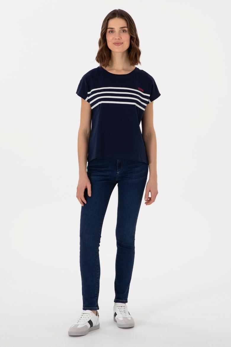 Kadın Lacivert Bisiklet Yaka Tişört - 50305823003