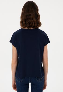 Kadın Lacivert Bisiklet Yaka Tişört - 50305823003
