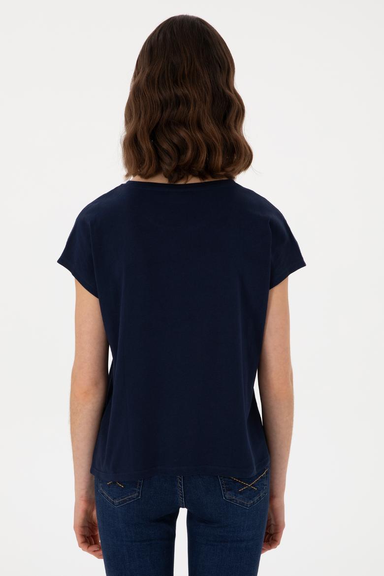 Kadın Lacivert Bisiklet Yaka Tişört - 50305823003