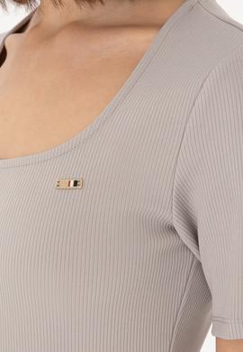 Kadın Gri Melanj Kare Yaka Tişört - 50305762004