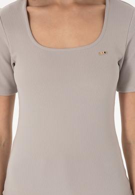 Kadın Gri Melanj Kare Yaka Tişört - 50305762004