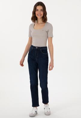 Kadın Gri Melanj Kare Yaka Tişört - 50305762004