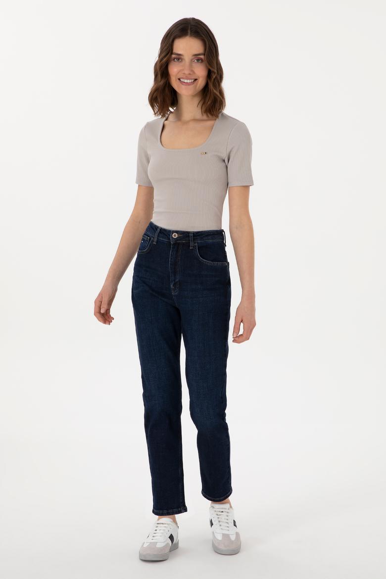 Kadın Gri Melanj Kare Yaka Tişört - 50305762004