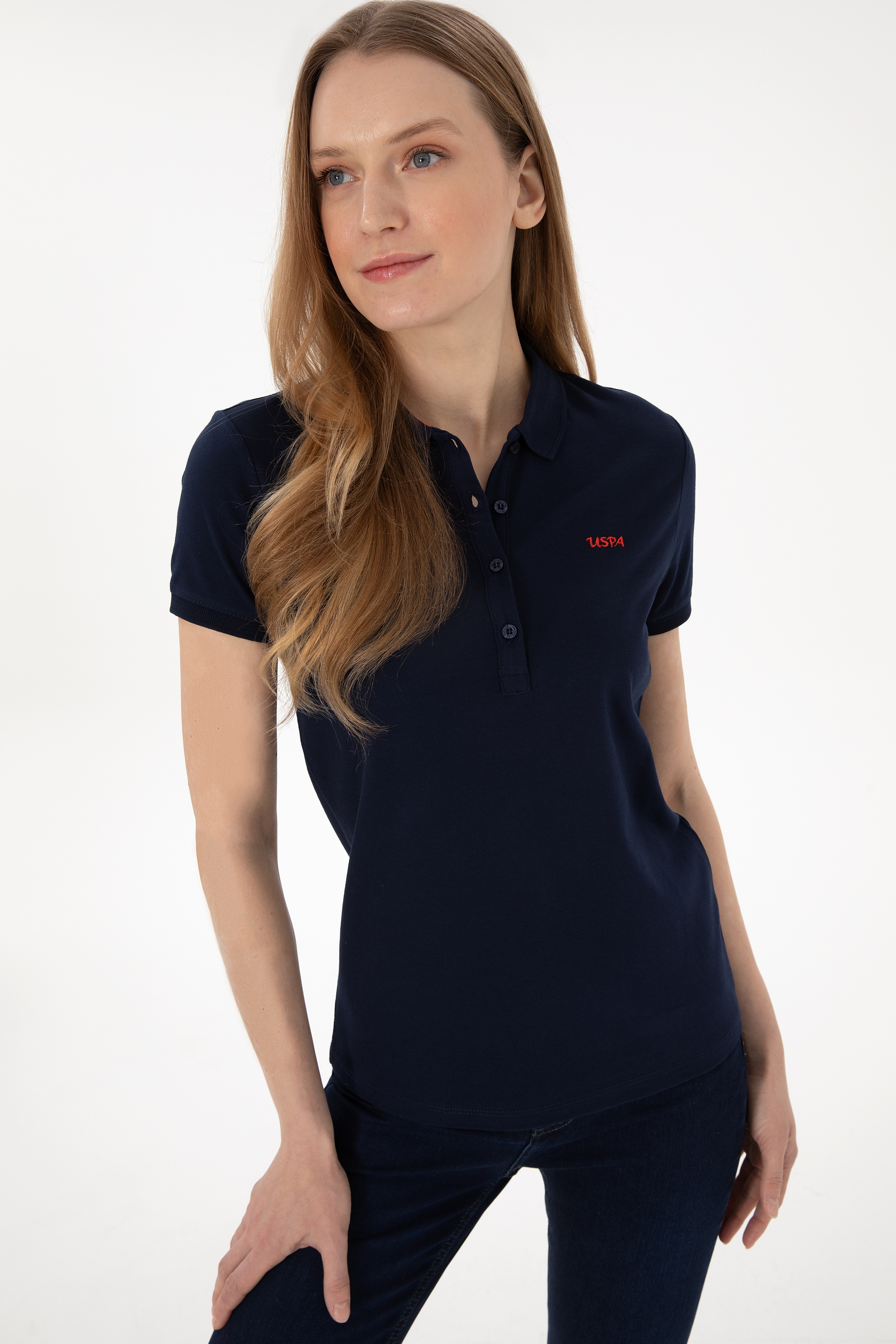 Kadın Lacivert Basic Polo Yaka Tişört