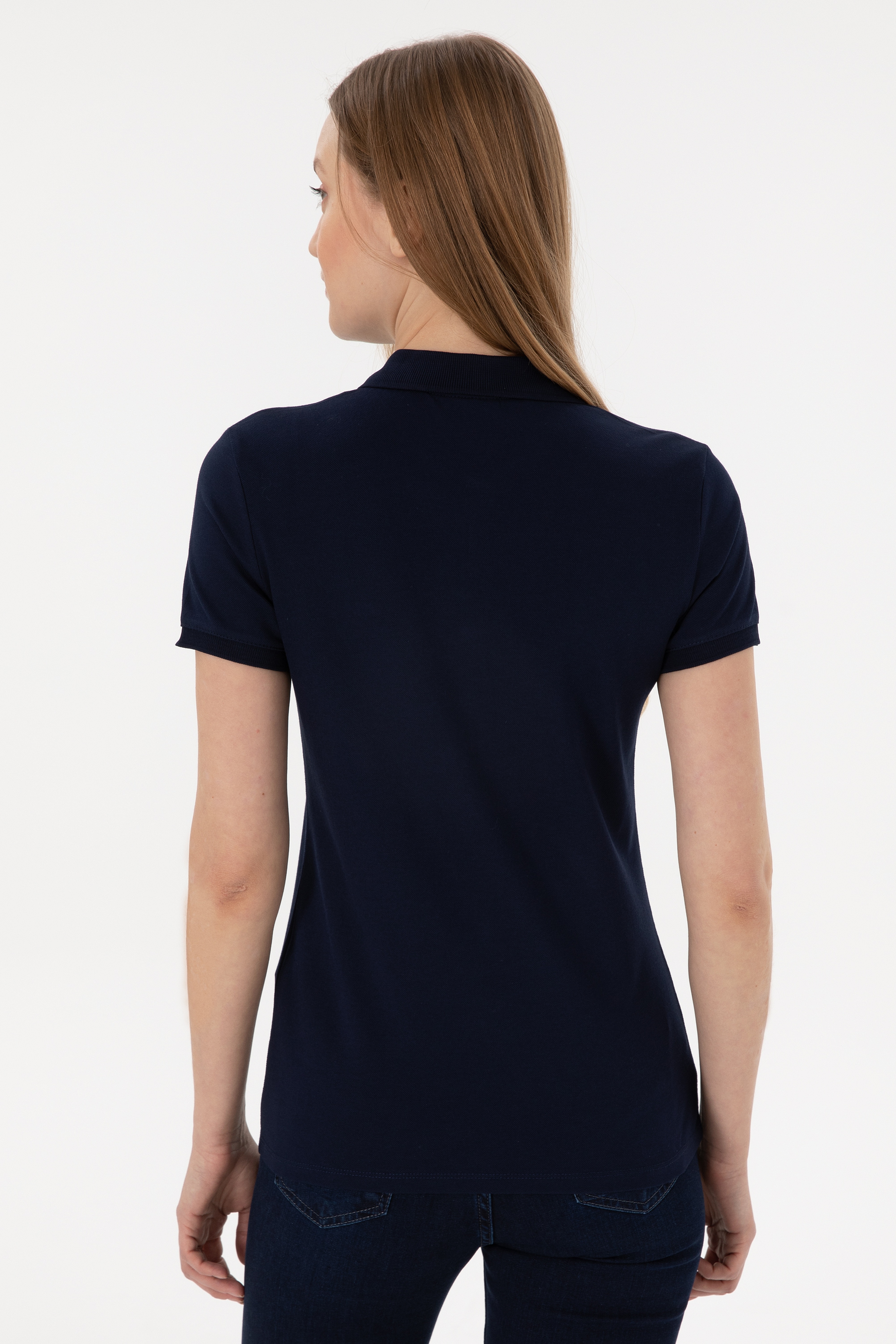Kadın Lacivert Basic Polo Yaka Tişört - Image 5