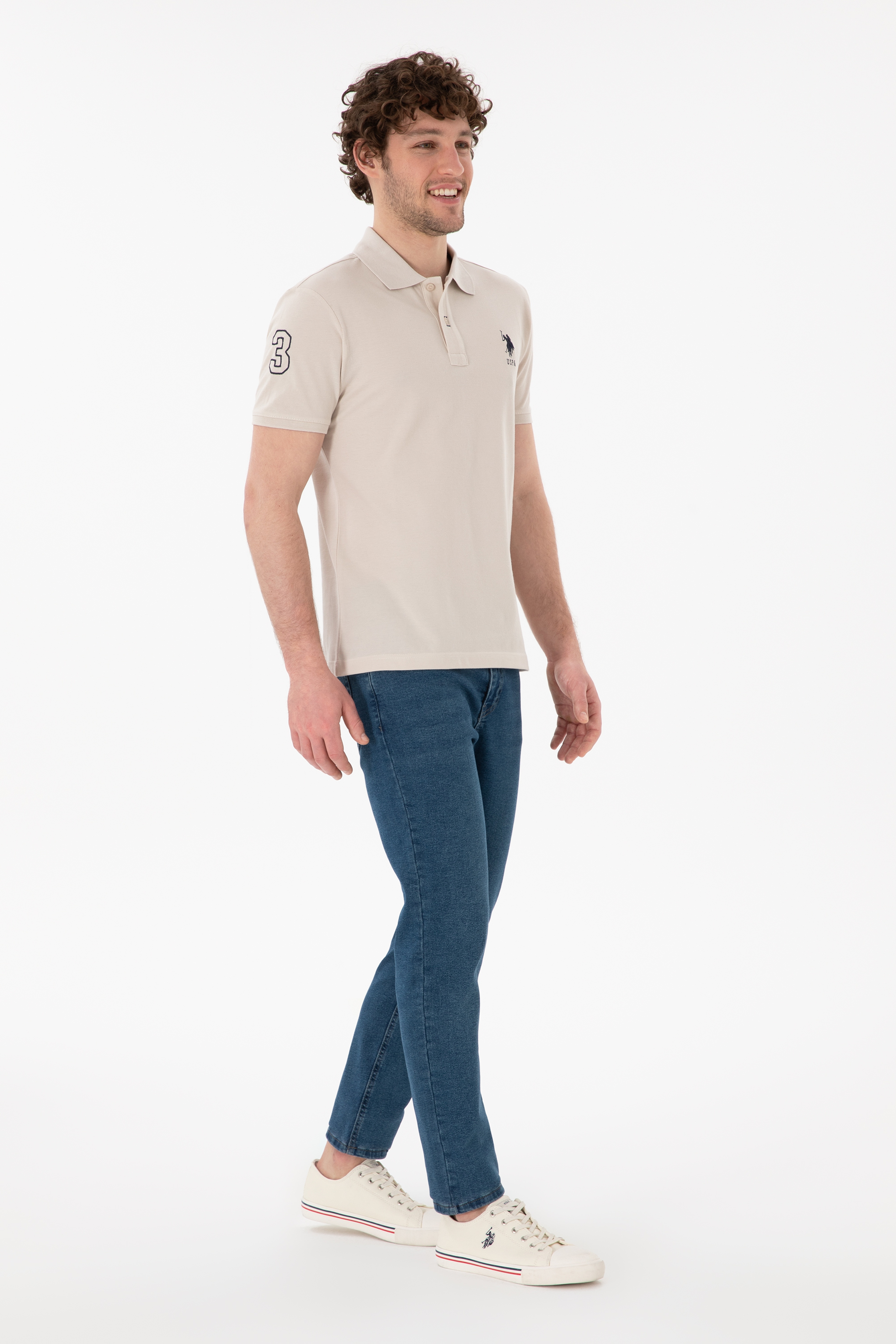 Erkek Slim Fit Polo Yaka Taş Basic Tişört - Image 5
