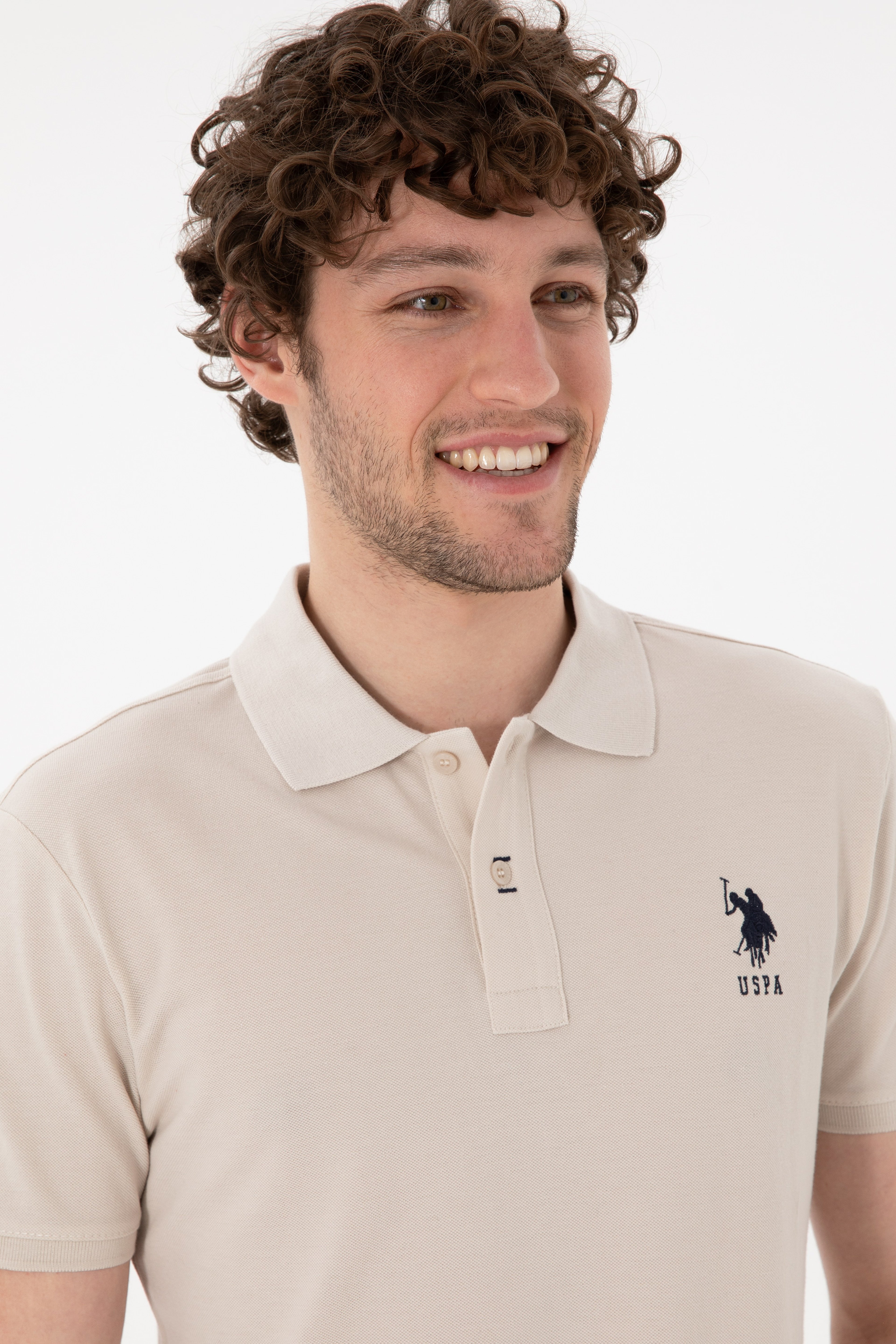 Erkek Slim Fit Polo Yaka Taş Basic Tişört - Image 3