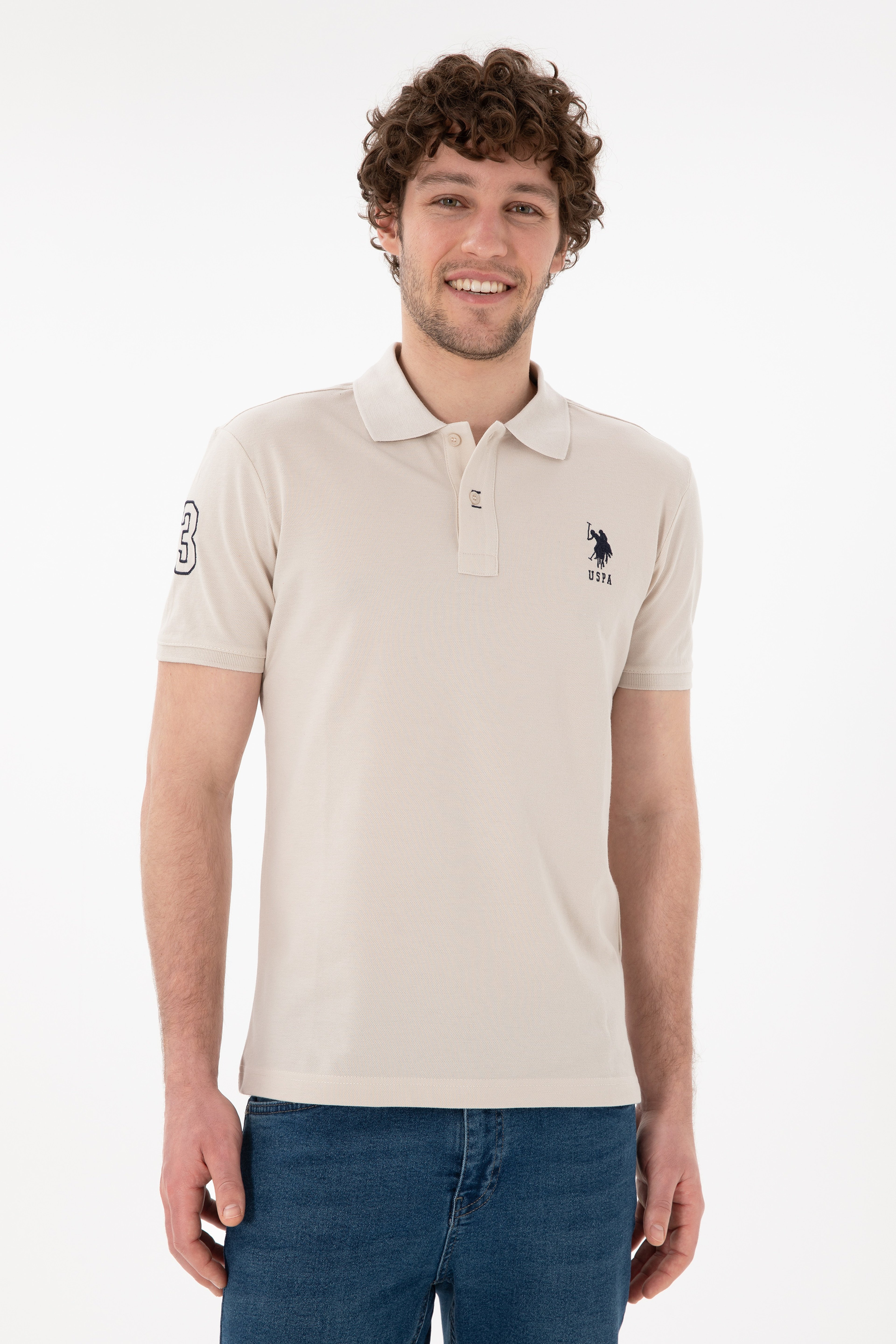 Erkek Slim Fit Polo Yaka Taş Basic Tişört