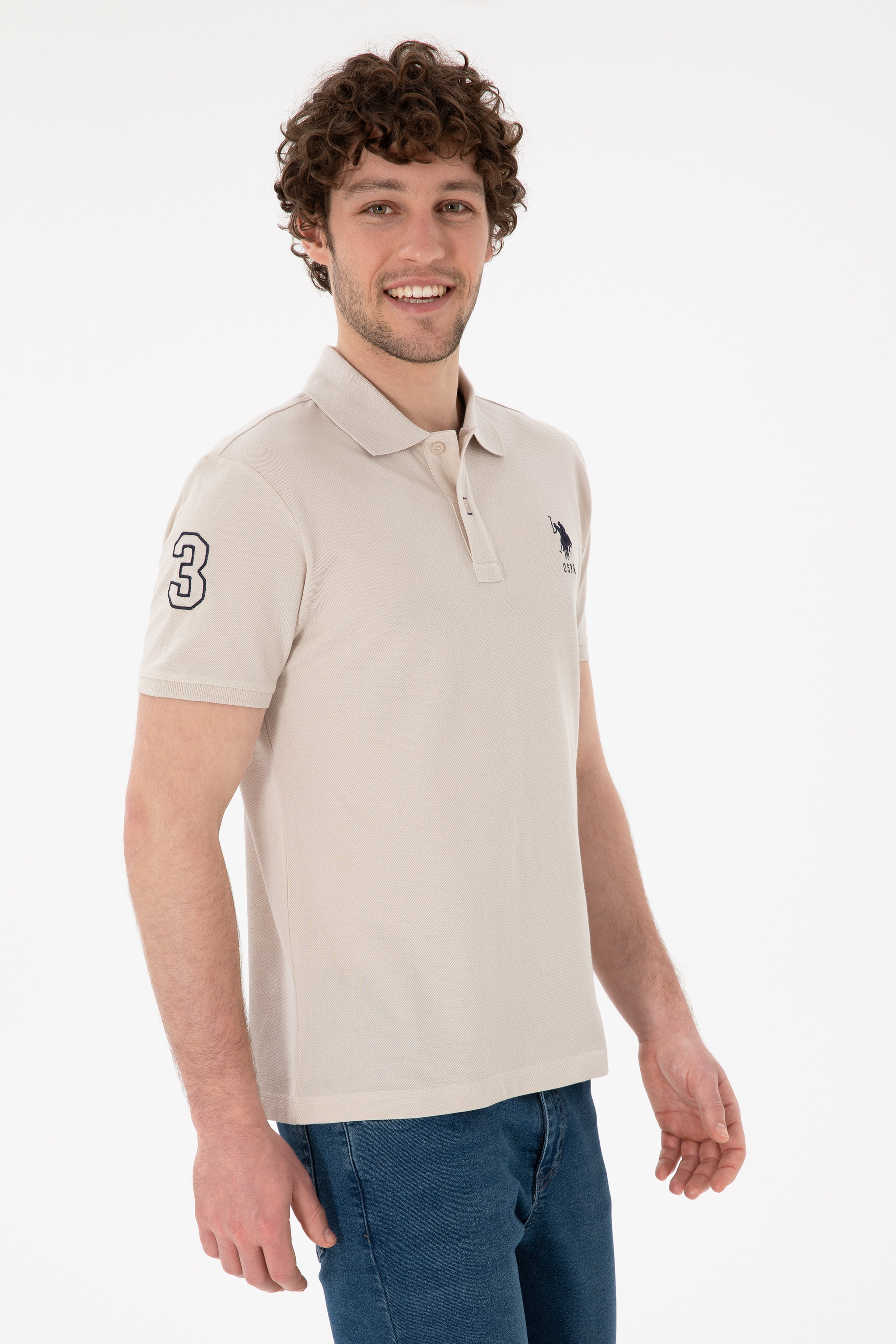 Erkek Slim Fit Polo Yaka Taş Basic Tişört - Image 2