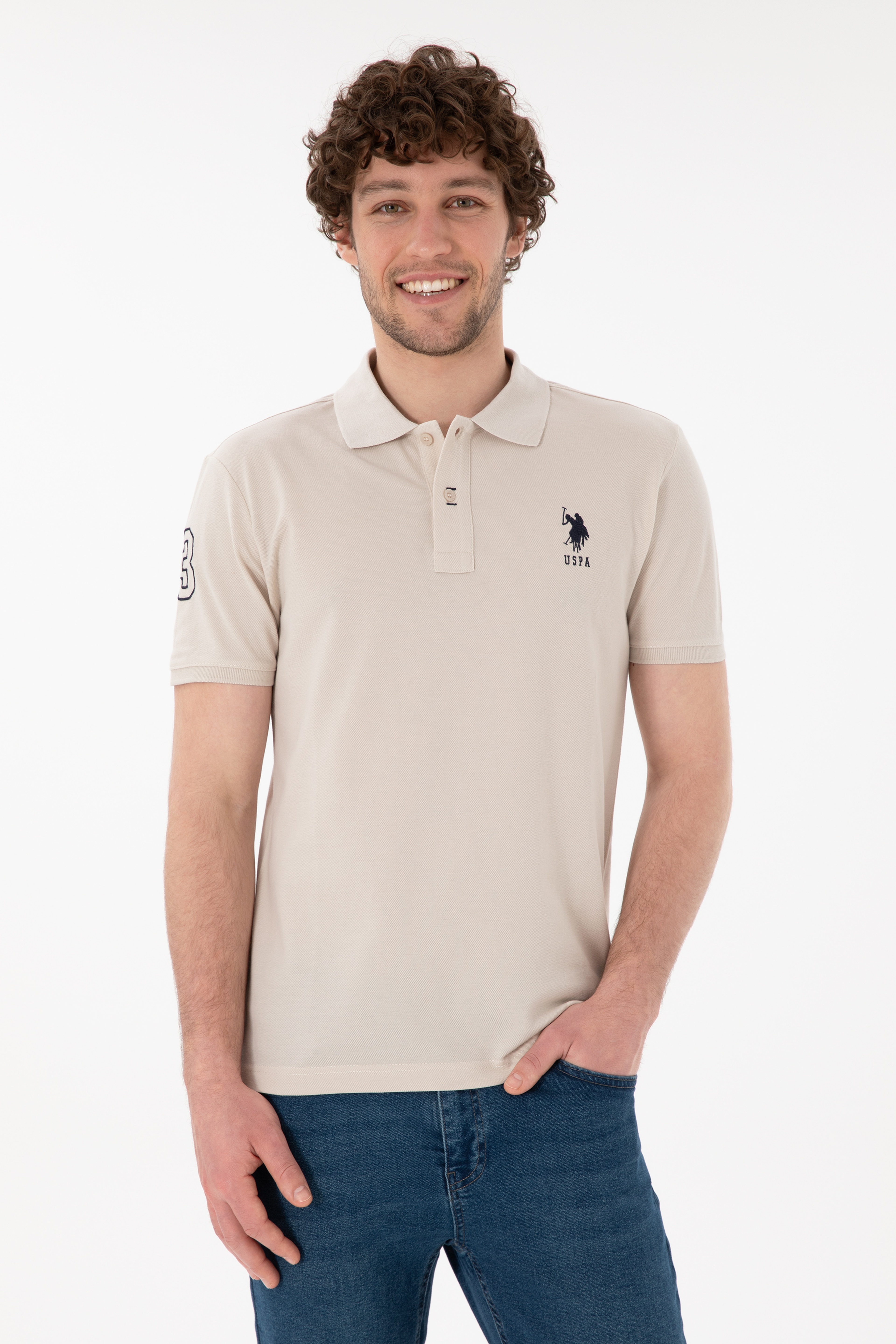 Erkek Slim Fit Polo Yaka Taş Basic Tişört - Image 1
