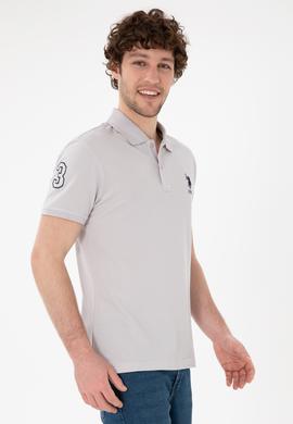 Erkek Slim Fit Polo Yaka Açık Gri Basic Tişört - 50305929286