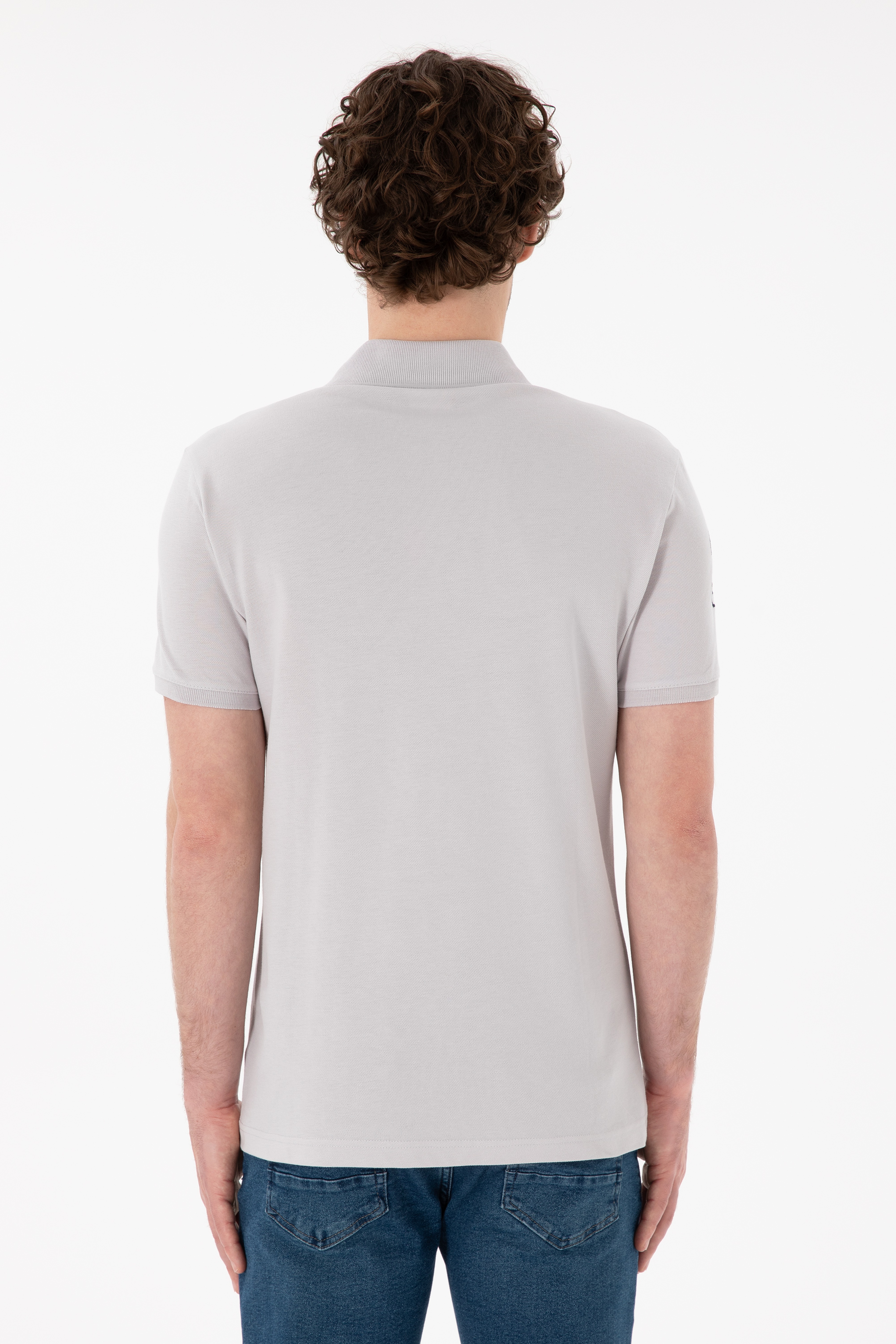 Erkek Slim Fit Polo Yaka Açık Gri Basic Tişört