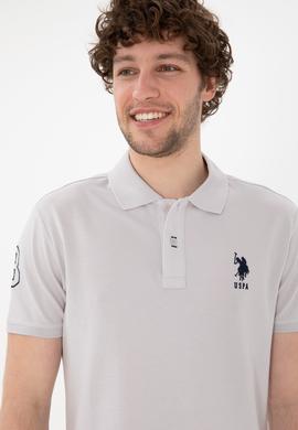 Erkek Slim Fit Polo Yaka Açık Gri Basic Tişört - 50305929286