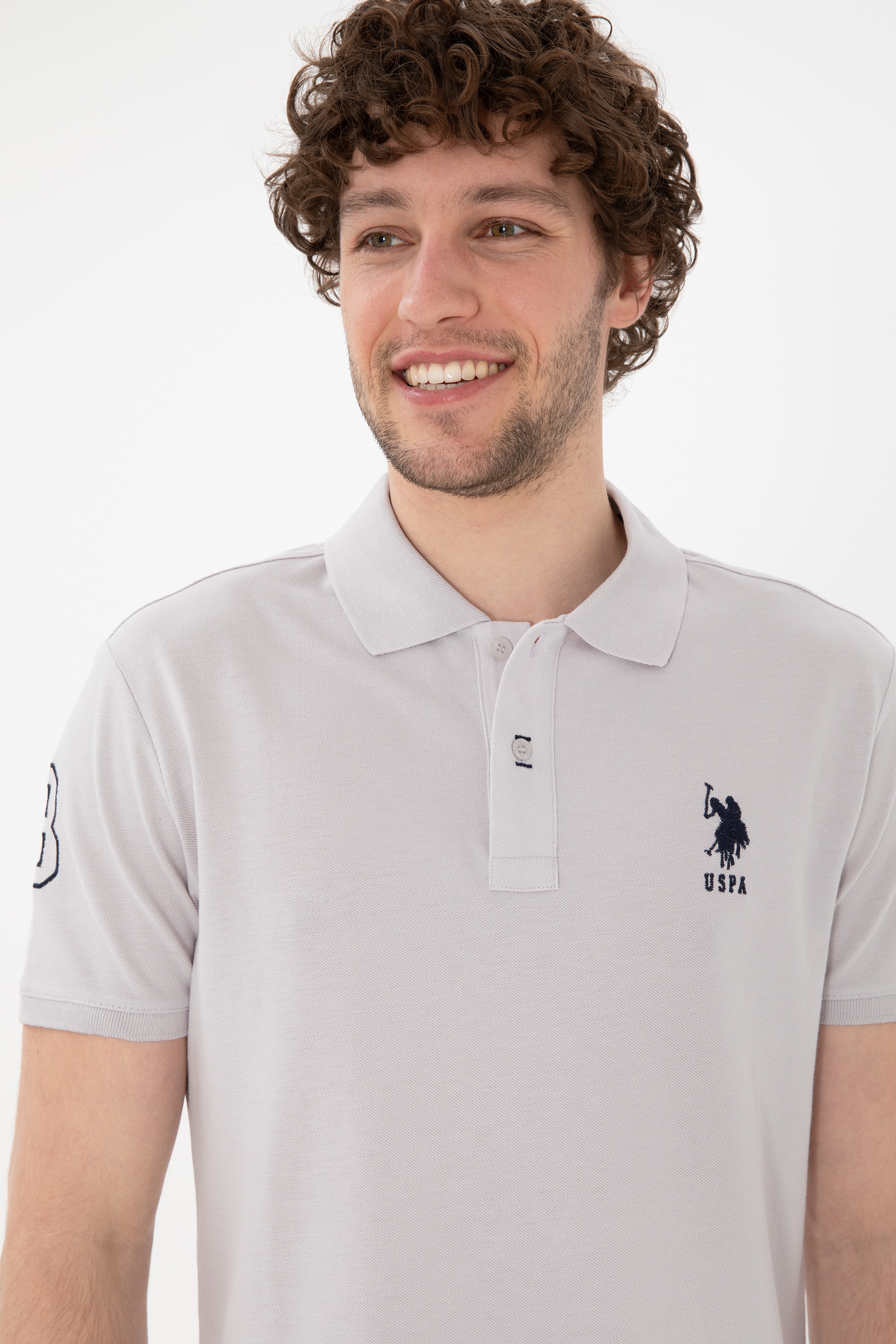 Erkek Slim Fit Polo Yaka Açık Gri Basic Tişört - Image 3