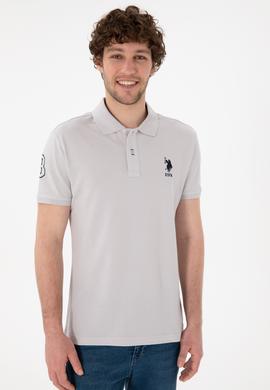 Erkek Slim Fit Polo Yaka Açık Gri Basic Tişört - 50305929286