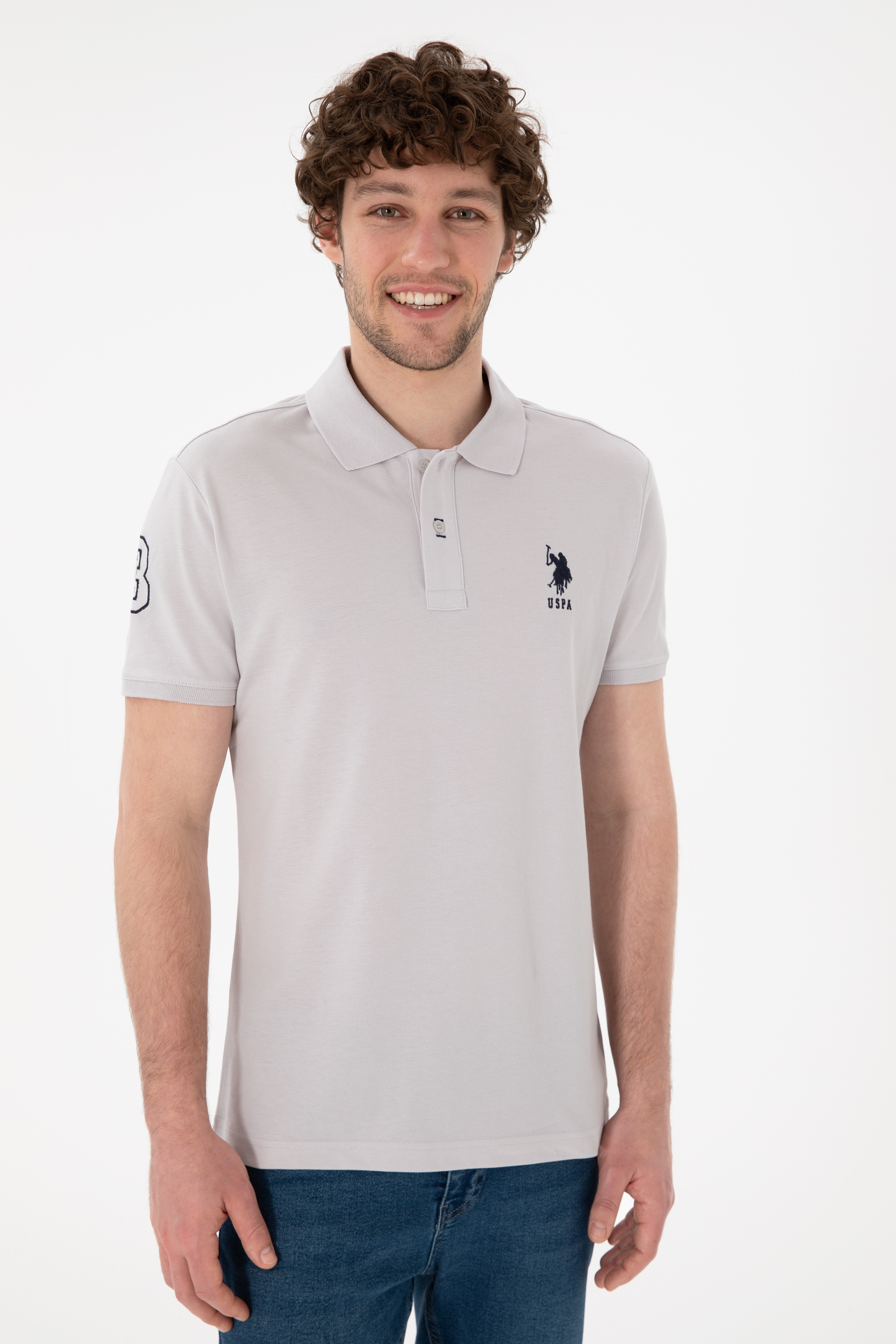Erkek Slim Fit Polo Yaka Açık Gri Basic Tişört - Image 4