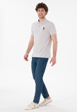 Erkek Slim Fit Polo Yaka Açık Gri Basic Tişört - 50305929286