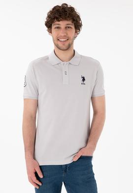 Erkek Slim Fit Polo Yaka Açık Gri Basic Tişört - 50305929286