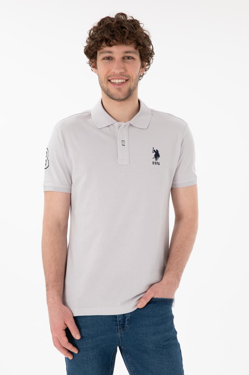 Erkek Slim Fit Polo Yaka Açık Gri Basic Tişört