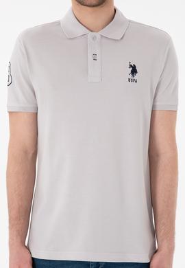Erkek Slim Fit Polo Yaka Açık Gri Basic Tişört - 50305929286
