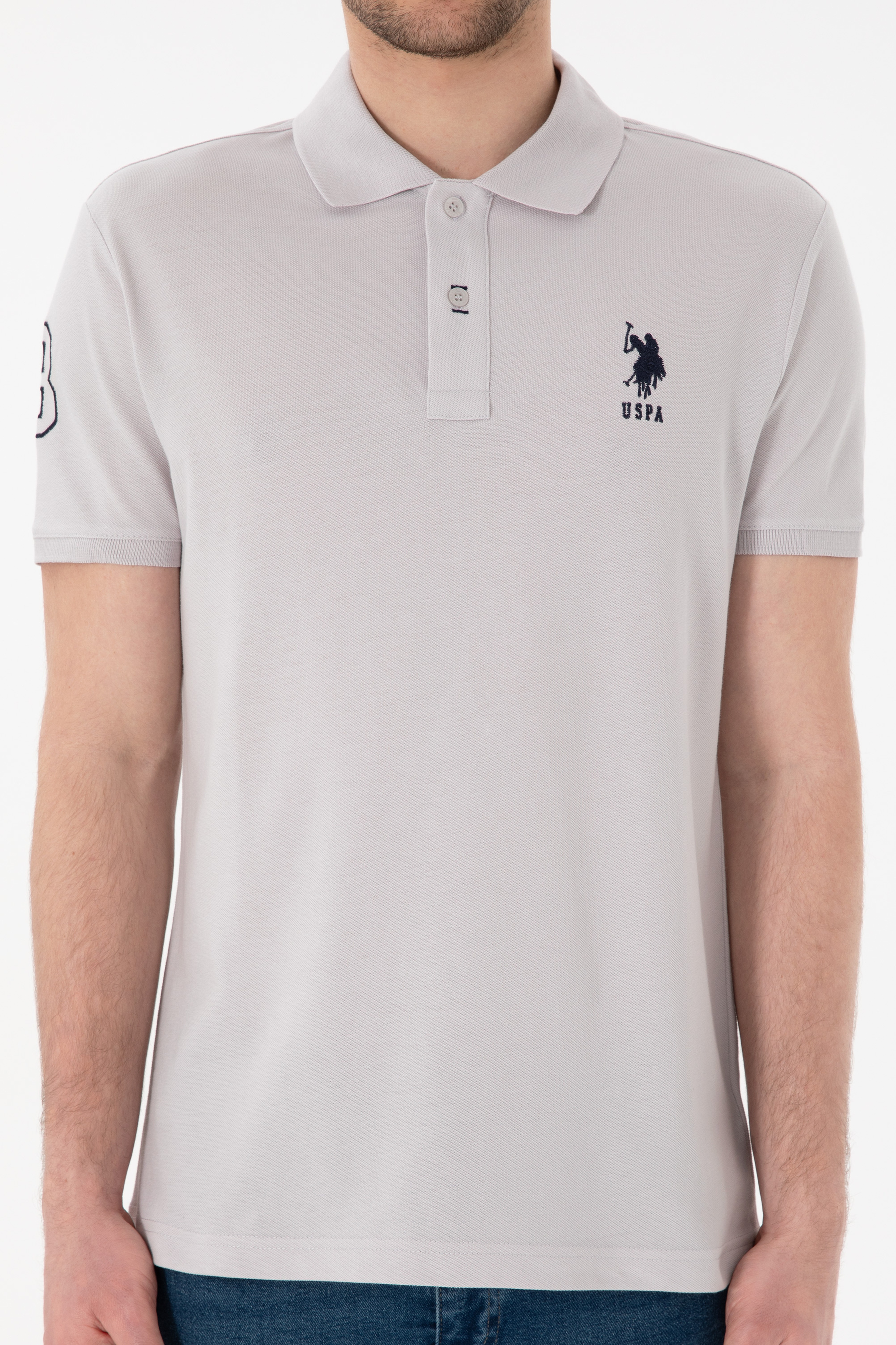 Erkek Slim Fit Polo Yaka Açık Gri Basic Tişört