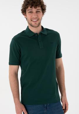 Erkek Regular Fit Polo Yaka Koyu Yeşil Basic Tişört - 50306007267