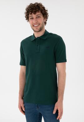 Erkek Regular Fit Polo Yaka Koyu Yeşil Basic Tişört - 50306007267