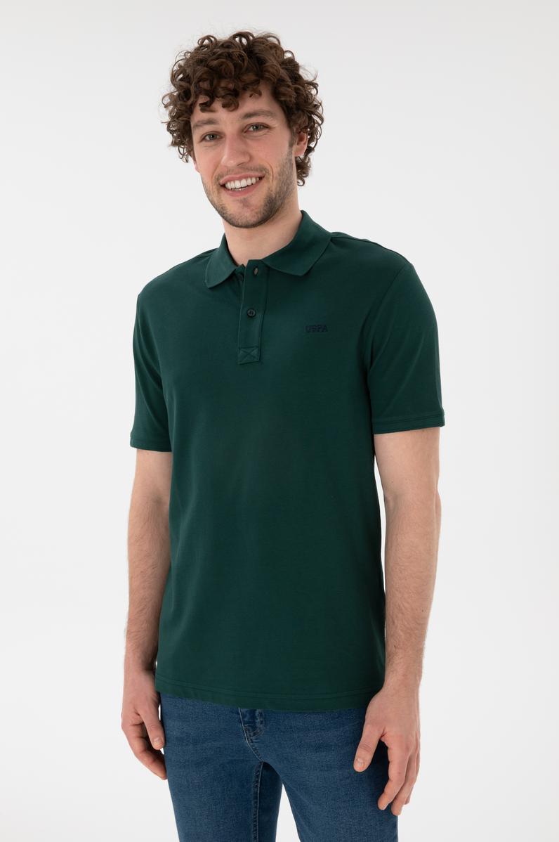 Erkek Regular Fit Polo Yaka Koyu Yeşil Basic Tişört