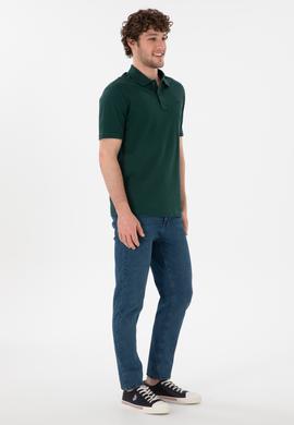 Erkek Regular Fit Polo Yaka Koyu Yeşil Basic Tişört - 50306007267