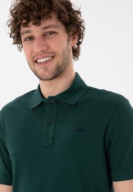 Erkek Regular Fit Polo Yaka Koyu Yeşil Basic Tişört - 50306007267