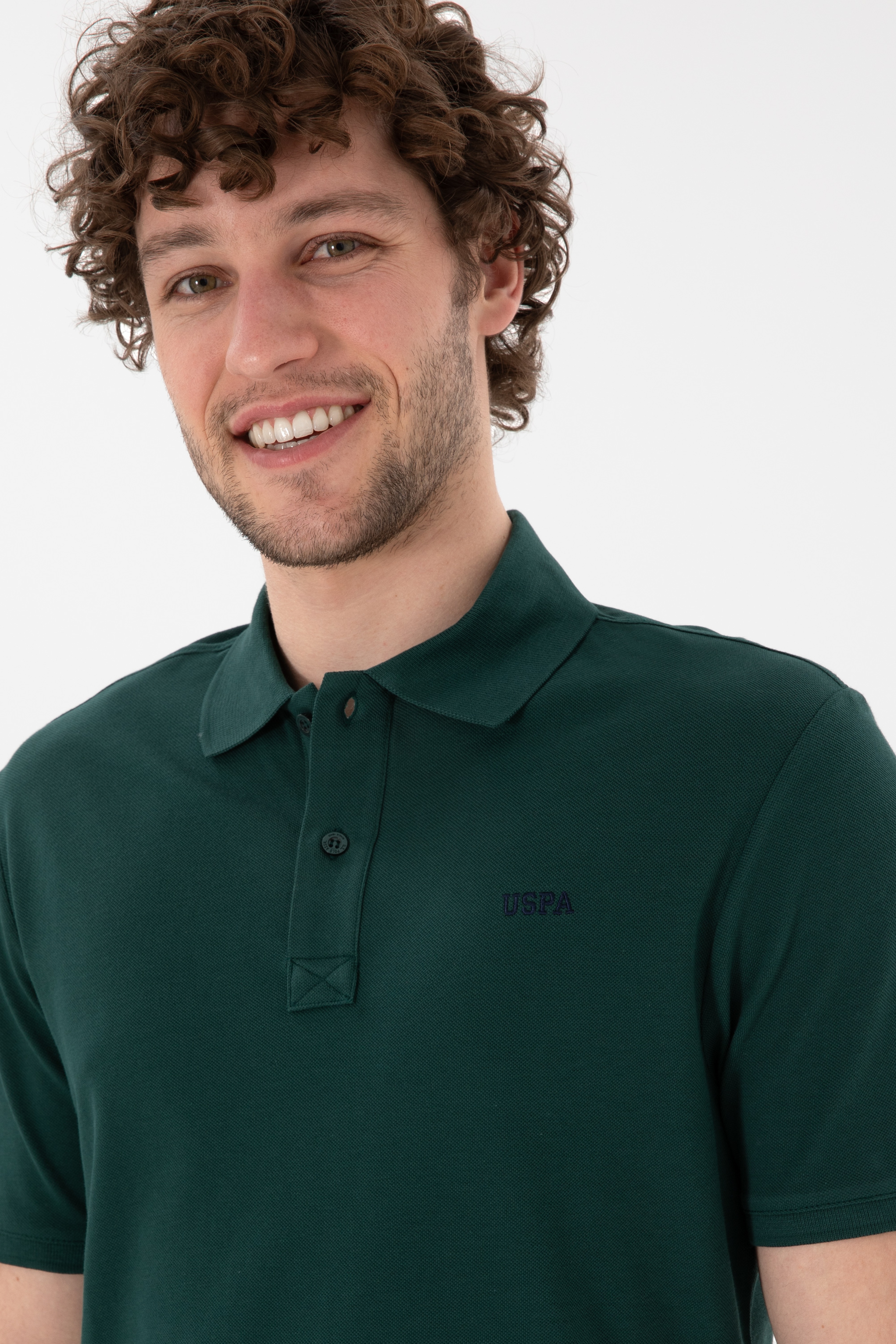 Erkek Regular Fit Polo Yaka Koyu Yeşil Basic Tişört - Image 3