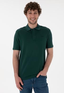 Erkek Regular Fit Polo Yaka Koyu Yeşil Basic Tişört - 50306007267