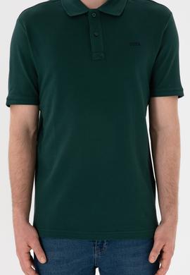 Erkek Regular Fit Polo Yaka Koyu Yeşil Basic Tişört - 50306007267